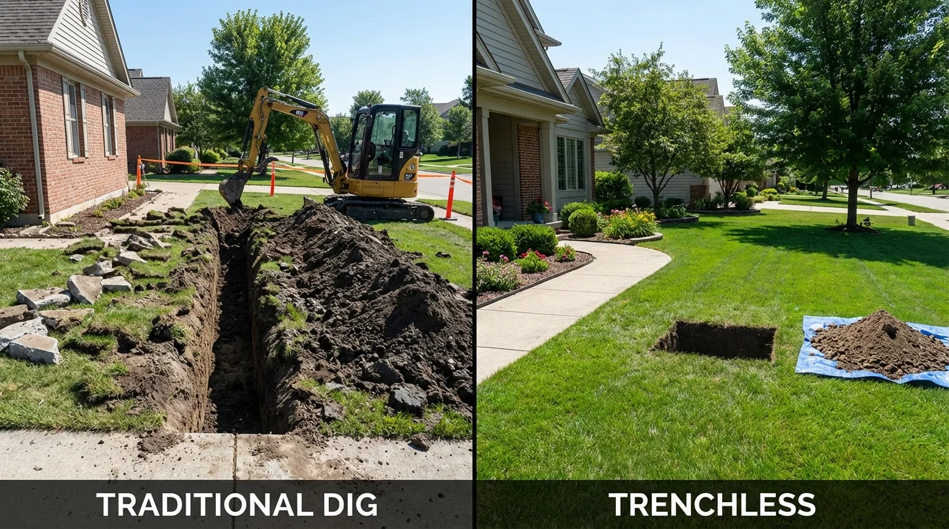 Trenchless sewer repair with minimal yard damage versus traditional excavation in Tylertown, MS